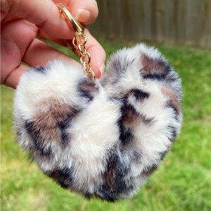 Faux Fur Heart Bag Charm or Keychain with Gold Hardware. 3D Animal Print NWOT